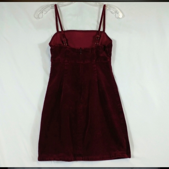 Pacsun Dress Women' Burgundy Corduroy Pinafore Adjustable Straps Y2K Mini Size S - Picture 5 of 9